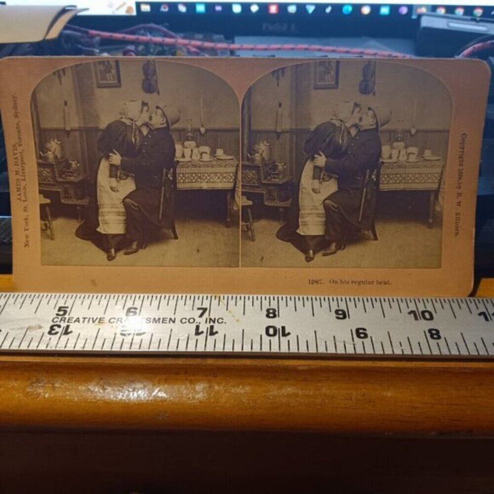 Stereoview B W Kilburn 12867 On His Regular Beat Policeman Kissing A Woman